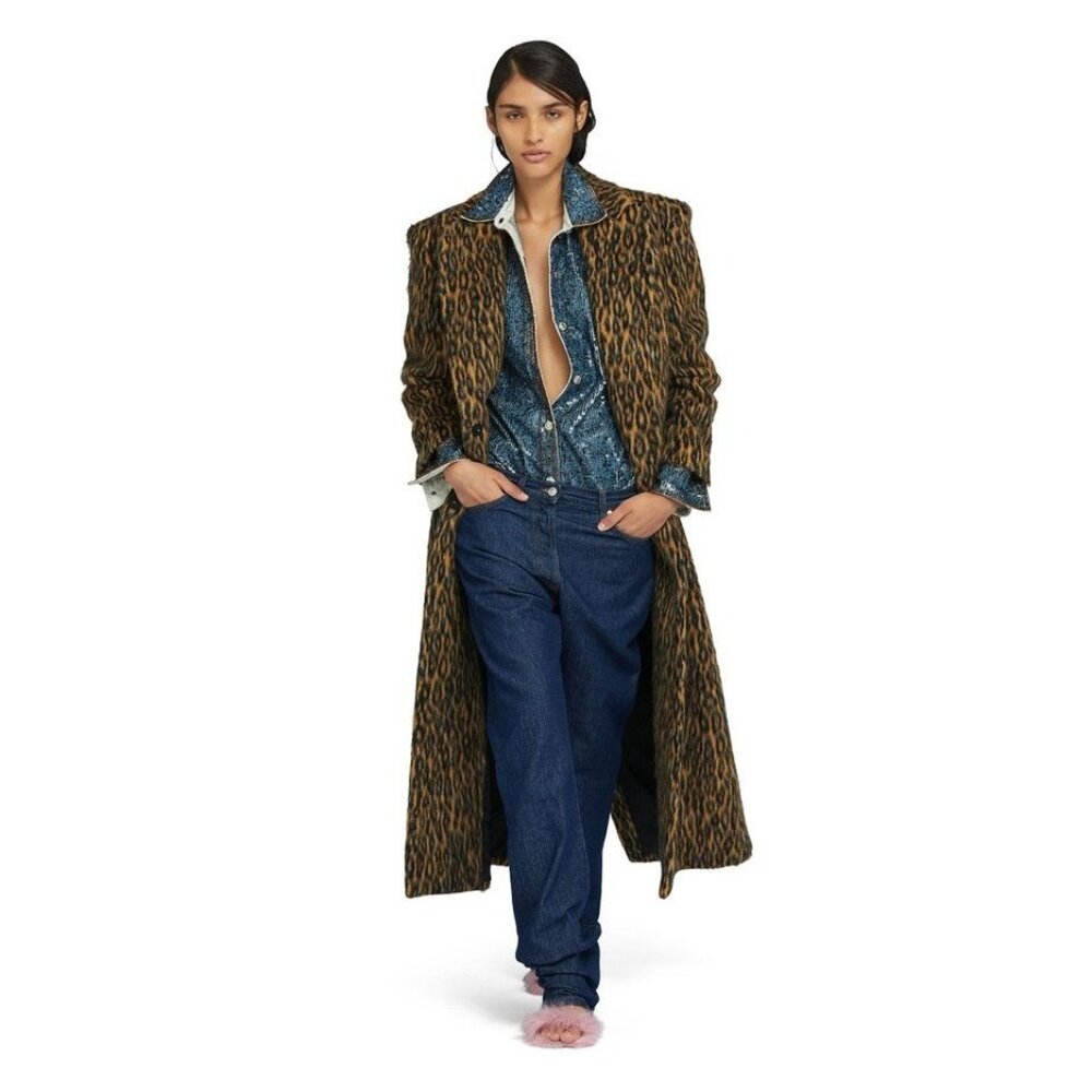 NWT $1490 MSGM Contrasting Trim Sequin Button Up Shirt Blue Size 4